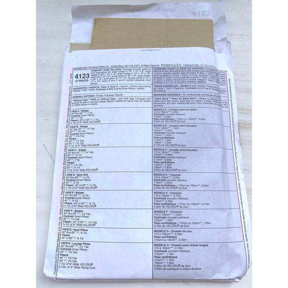 McCall's 4123 Home Decor Comfort Zone Lounge Pillows Uncut Sewing Pattern UC FF - Picture 2 of 3